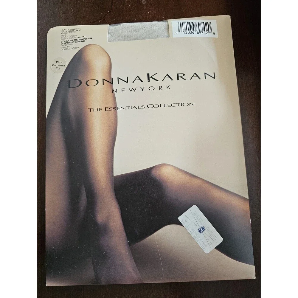 Donna Karan New York Satin Sheer Control Top Pantyhose Tall Parchment NIP